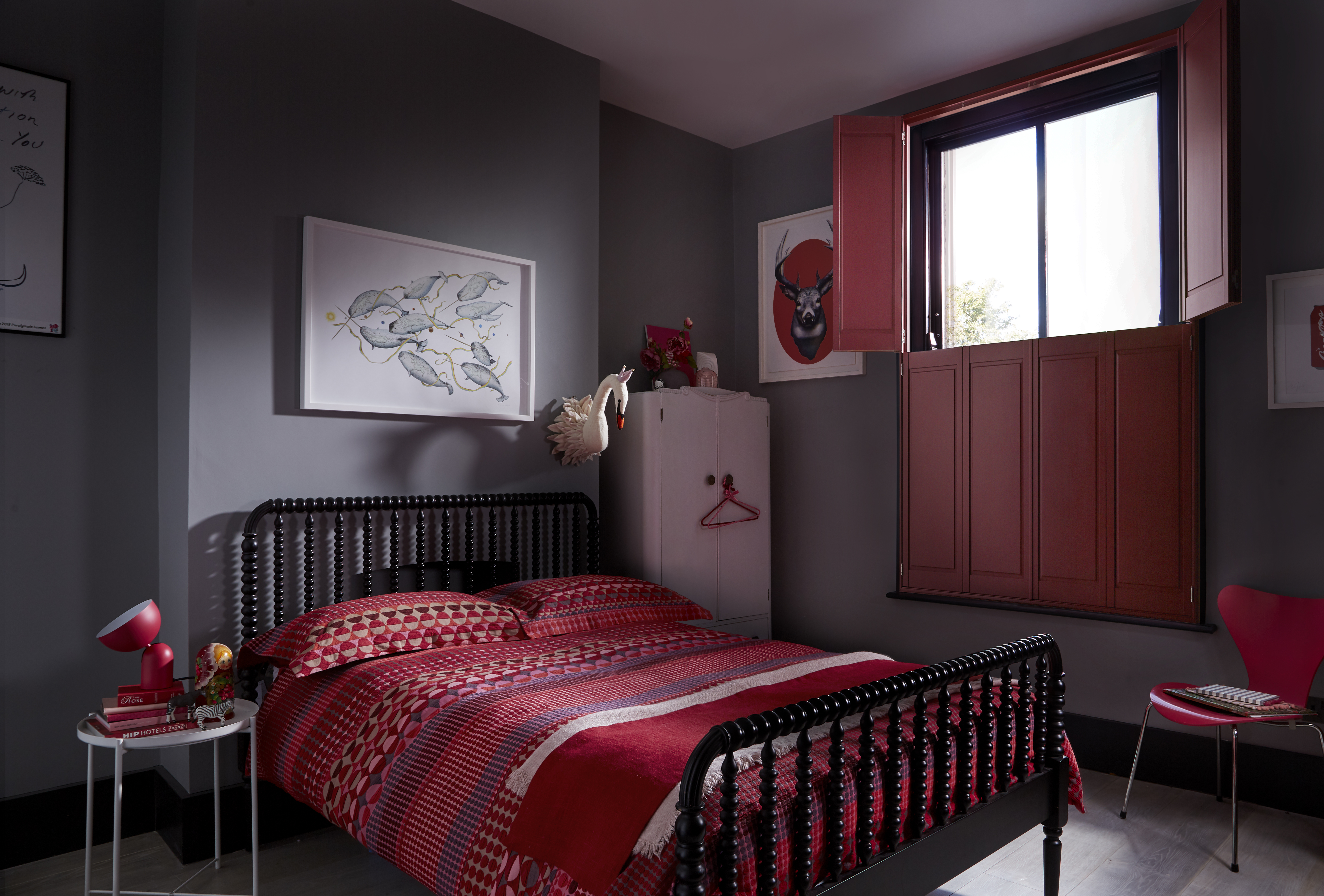 Custom colour pink plantation shutters