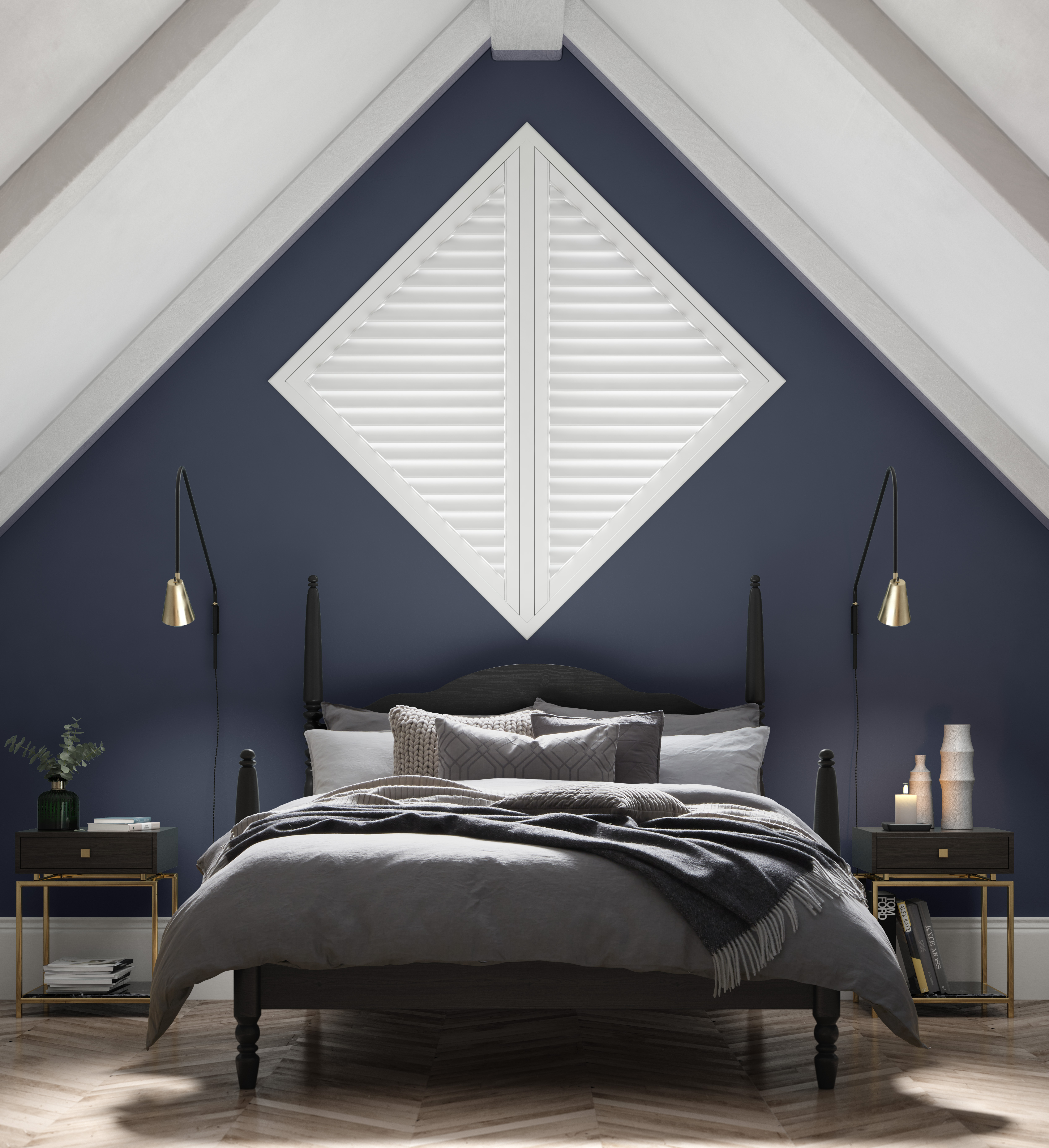 Shutters fitted to a diamond-shaped window